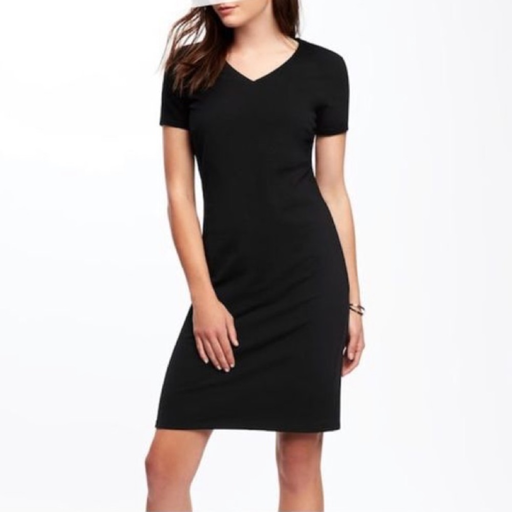 Old Navy Black Fitted V-Neck T-Shirt Dress XS